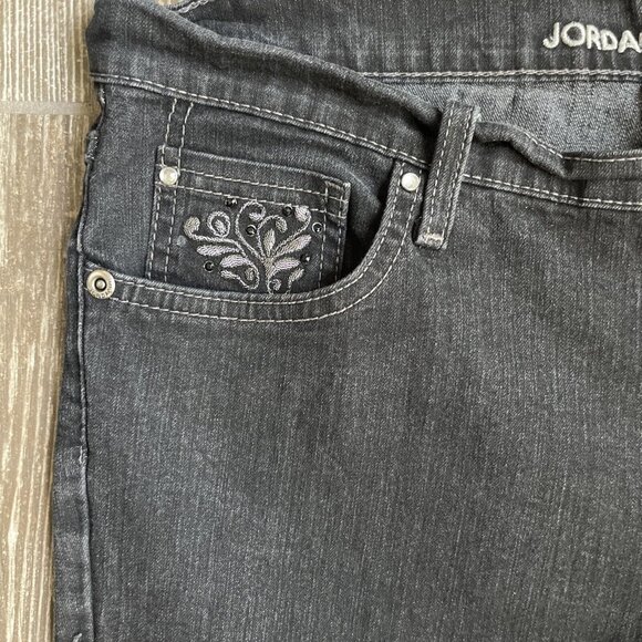 2/$18 SALE! Jordache Jeans 14P Mid Rise Black Denim Straight Embroidered Cowgirl - Picture 2 of 12